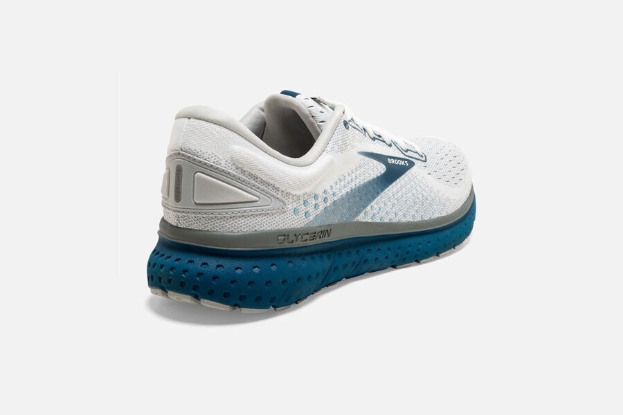 Brooks Running Shoes - Glycerin 18 Road Mens - White/Blue - JGA-102345